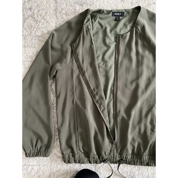 DKNY Womens Full Zip Long Sleeve Light‎ Bomber Jacket Small Green - Picture 3 of 10